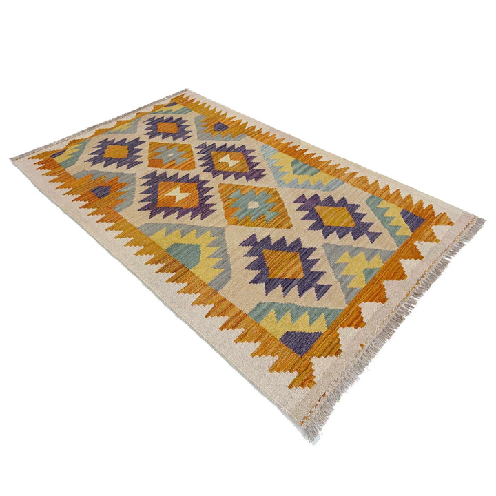Afghan Vegetable Kilim Rug 2' 9" x 4' 9" Flat-Weave | No. AL154758