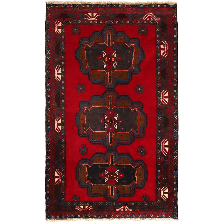 Red Afghan Baluchi Rug 2' 11" x 4' 11" Hand-Knotted | No. AL15481