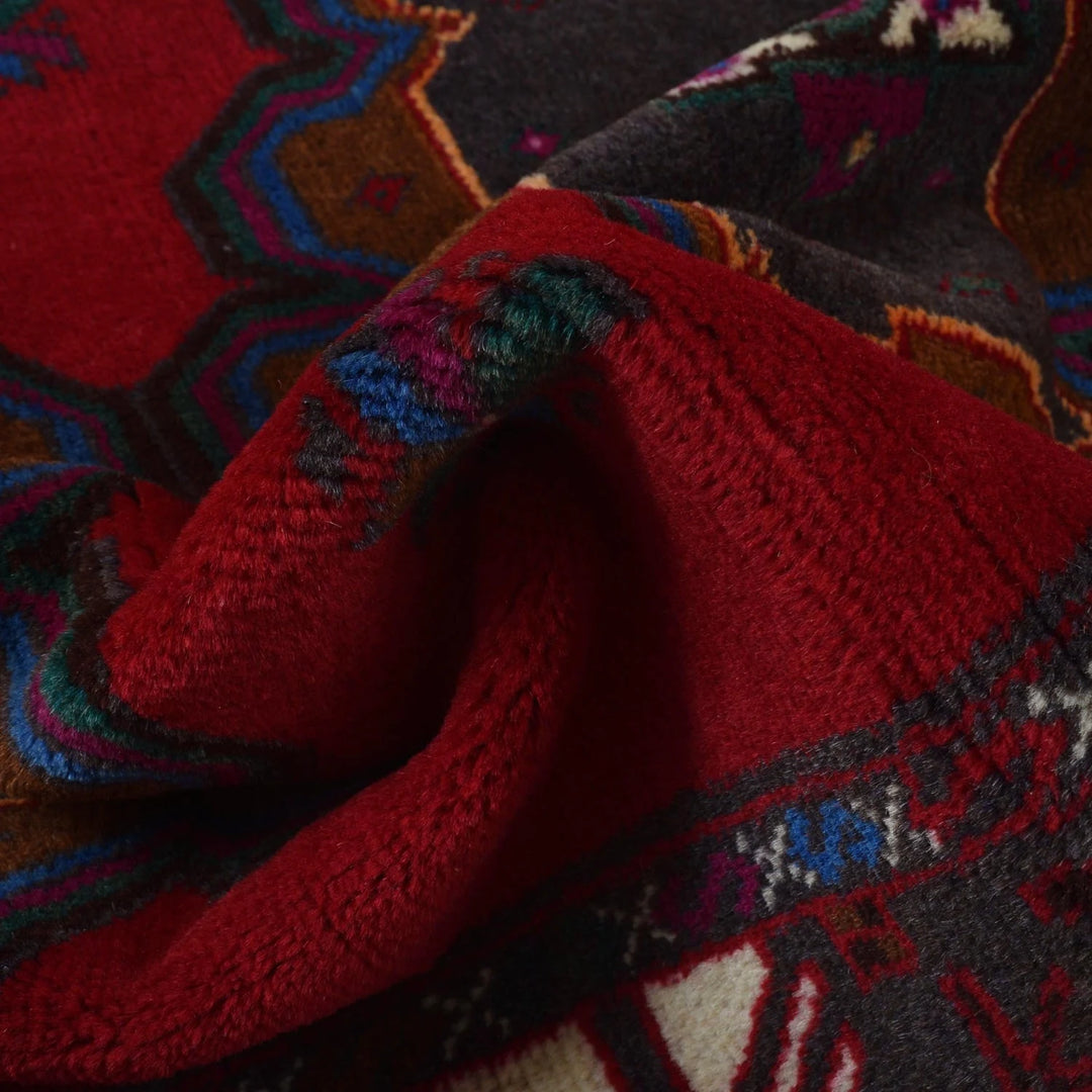Red Afghan Baluchi Rug 2' 11" x 4' 11" Hand-Knotted | No. AL15481