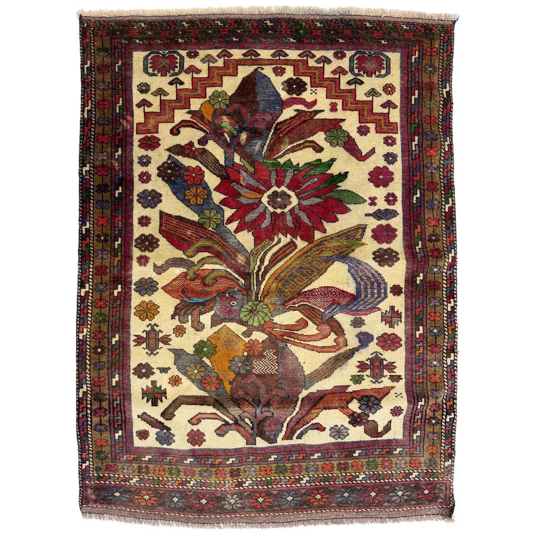 Afghan Baluchi Rug 3' 5" x 4' 8" Hand-Knotted | No. AL15488