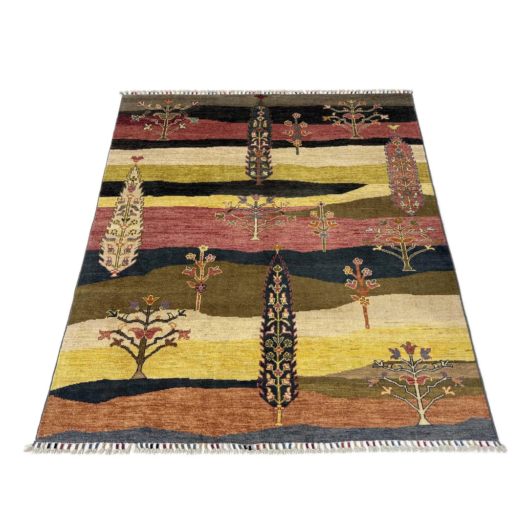 Afghan Tree Of Life Rug 5' 2" x 6' 4" Hand-Knotted | No. AL155795