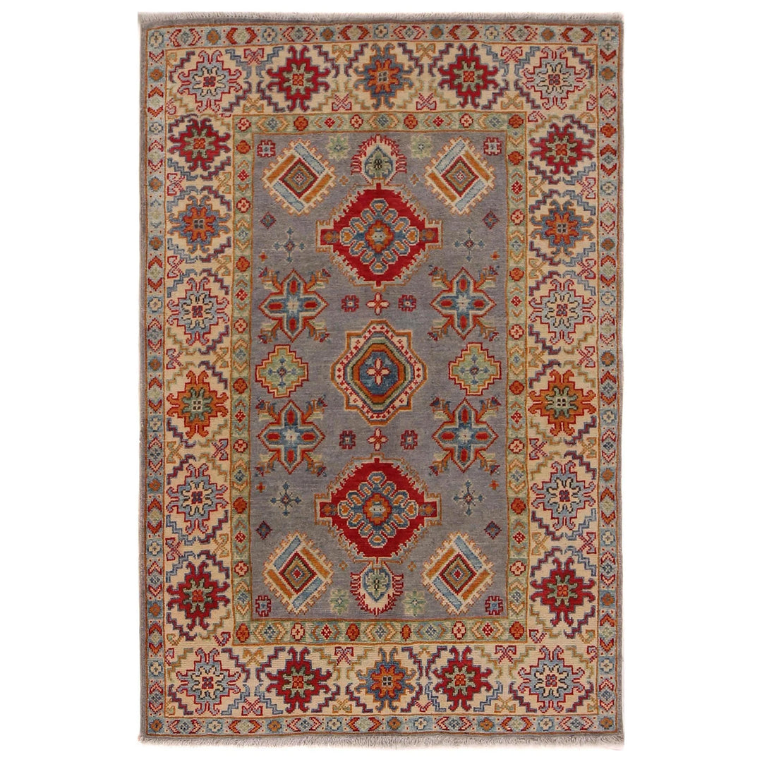 Gray Afghan Kazak Rug 3'5" x 5'1" Hand-Knotted | No. AL15602