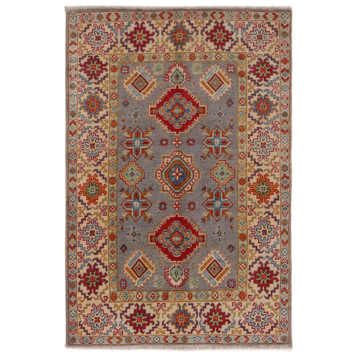Gray Afghan Kazak Rug 3'5" x 5'1" Hand-Knotted | No. AL15602