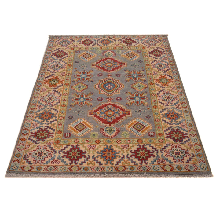 Gray Afghan Kazak Rug 3'5" x 5'1" Hand-Knotted | No. AL15602