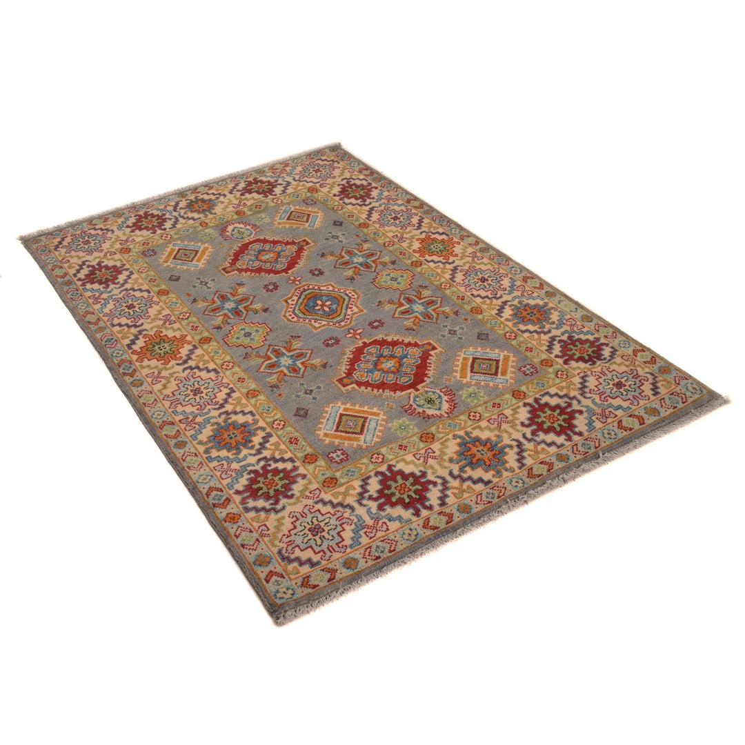 Gray Afghan Kazak Rug 3'5" x 5'1" Hand-Knotted | No. AL15602