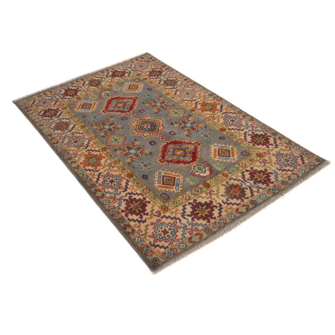 Gray Afghan Kazak Rug 3'5" x 5'1" Hand-Knotted | No. AL15602