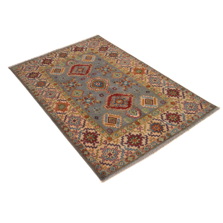 Gray Afghan Kazak Rug 3'5" x 5'1" Hand-Knotted | No. AL15602