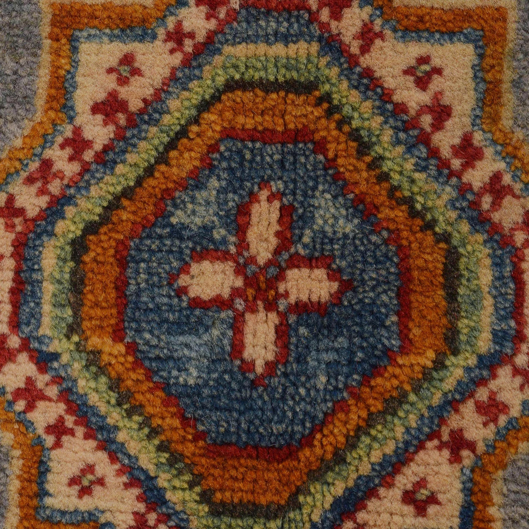 Gray Afghan Kazak Rug 3'5" x 5'1" Hand-Knotted | No. AL15602