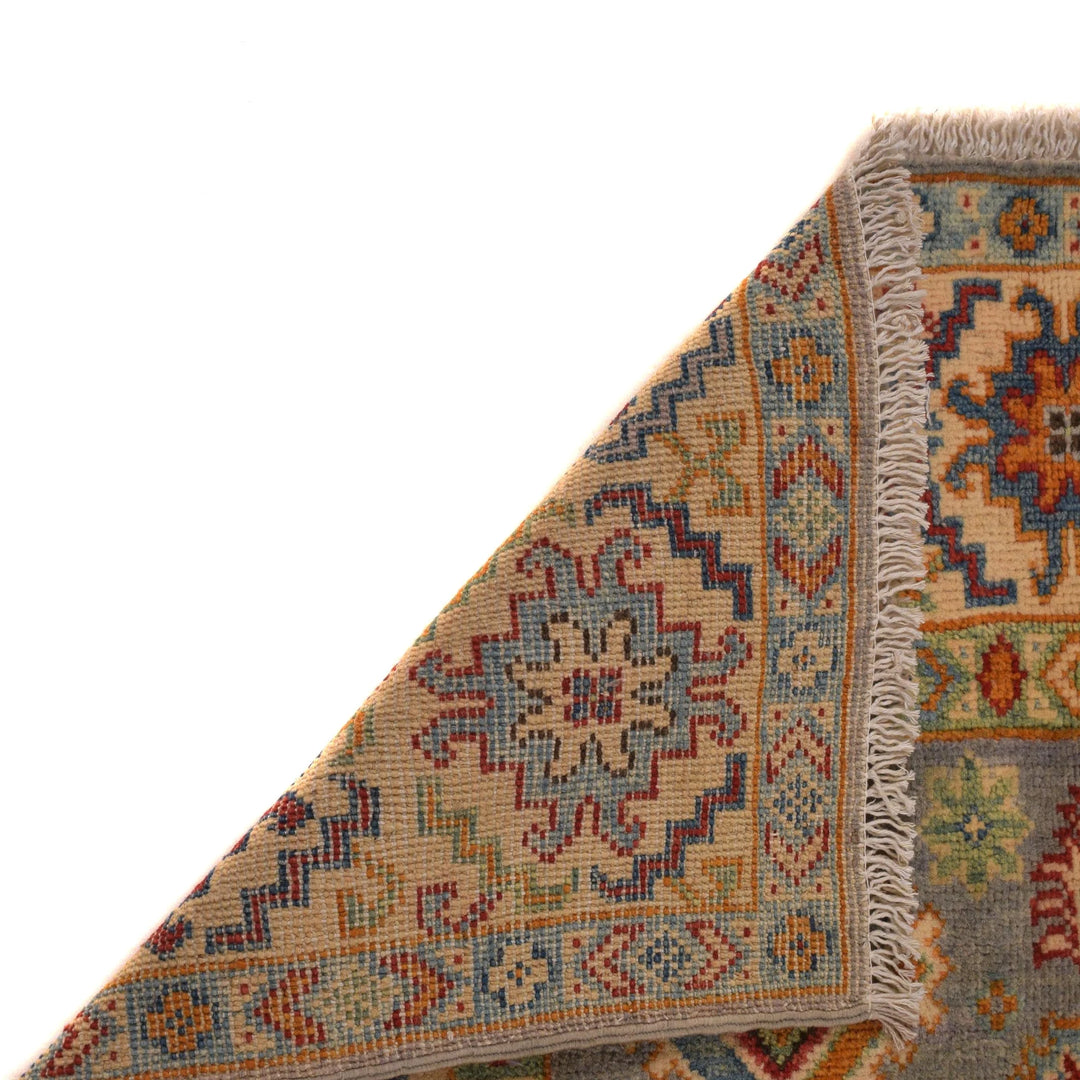 Gray Afghan Kazak Rug 3'5" x 5'1" Hand-Knotted | No. AL15602