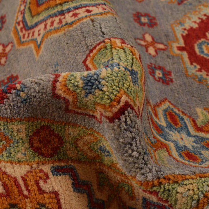 Gray Afghan Kazak Rug 3'5" x 5'1" Hand-Knotted | No. AL15602