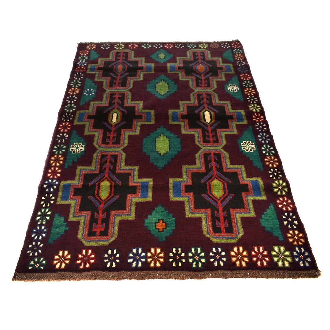 Purple Afghan Baluchi Rug 4' 4" x 6' 4" Hand-Knotted | No. AL15670