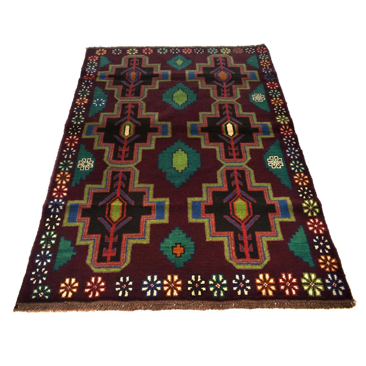 Purple Afghan Baluchi Rug 4' 4" x 6' 4" Hand-Knotted | No. AL15670