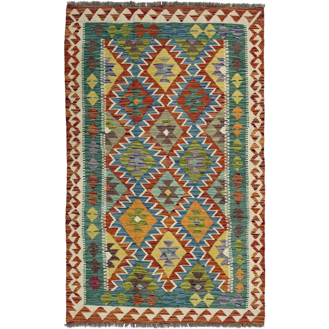 Afghan Vegetable Kilim Rug 4' 1" x 6' 5" Flat-Weave | No. AL157845