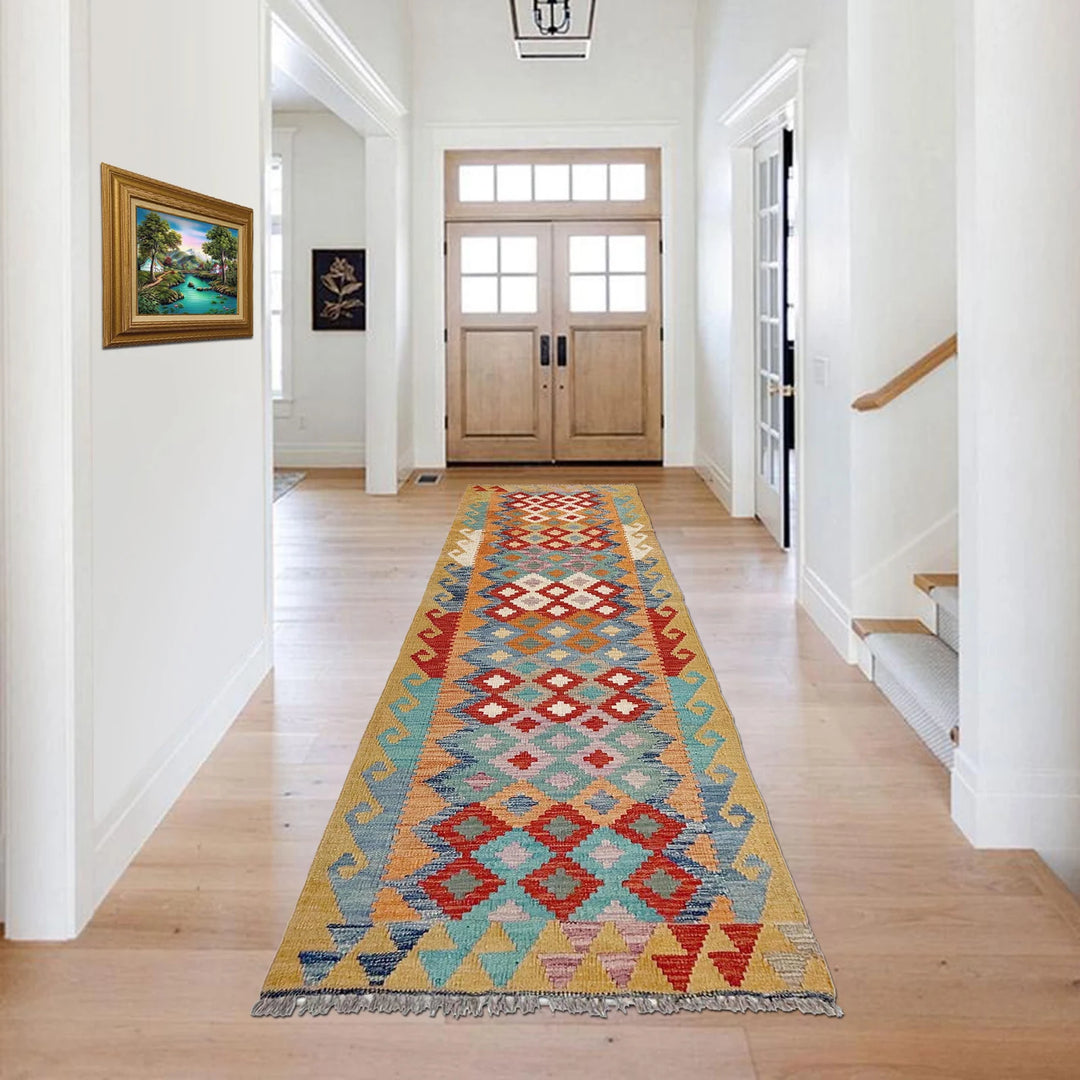 Afghan Vegetable Kilim Rug 2' 9" x 9' 8" Flat-Weave | No. AL15804