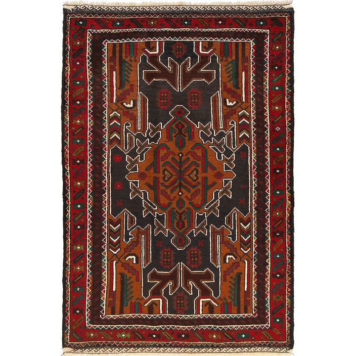 Afghan Baluchi Rug 3' 1" x 4' 10" Hand-Knotted | No. AL15982