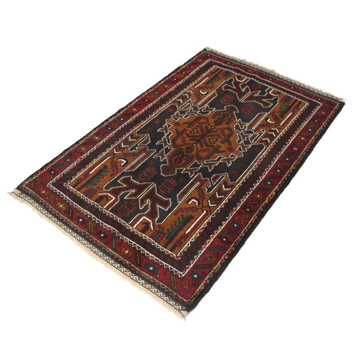 Afghan Baluchi Rug 3' 1" x 4' 10" Hand-Knotted | No. AL15982