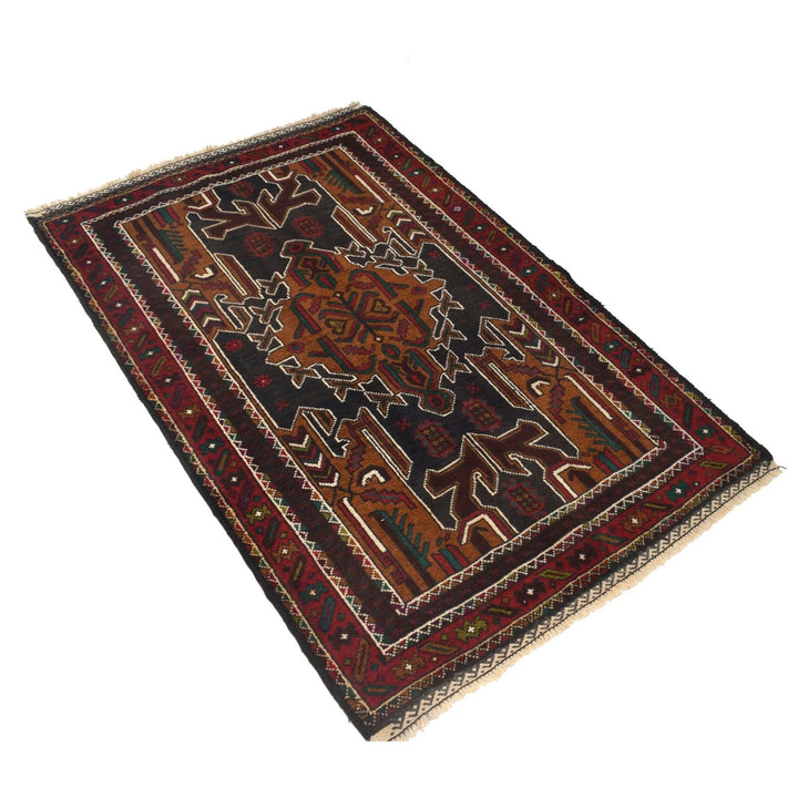 Afghan Baluchi Rug 3' 1" x 4' 10" Hand-Knotted | No. AL15982