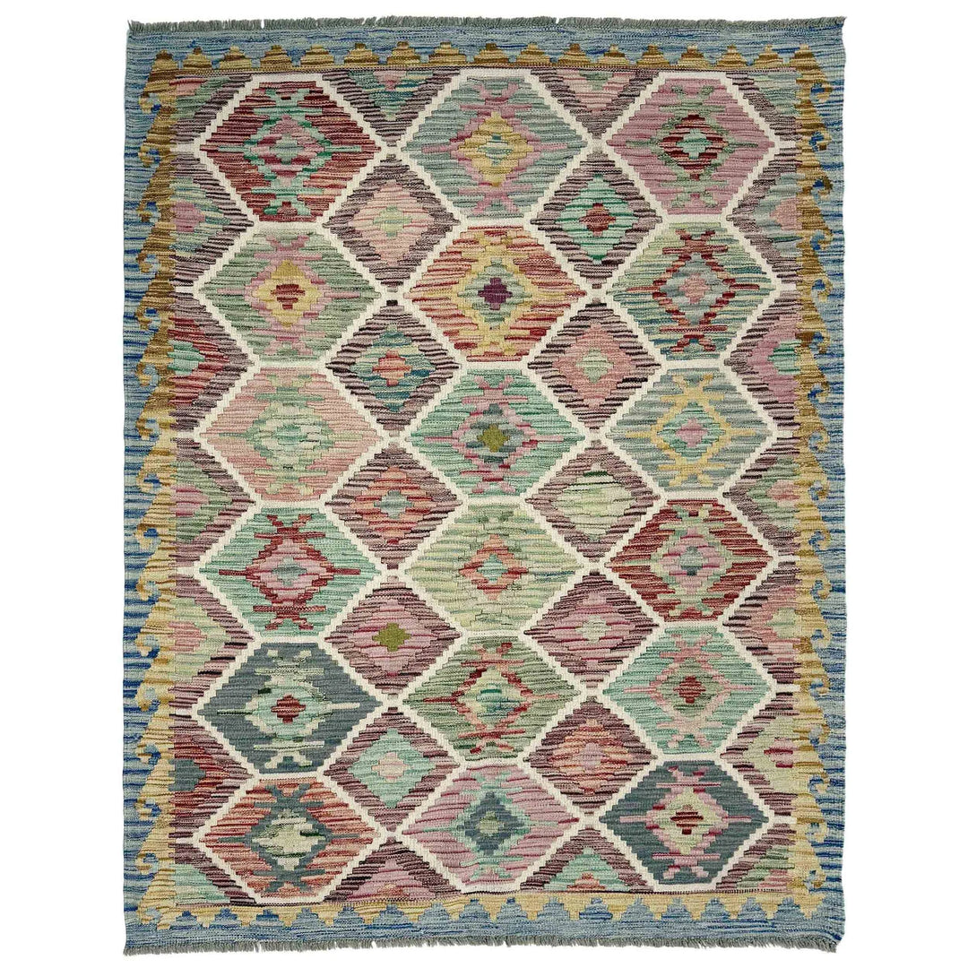 Multicolor Afghan Vegetable Kilim Rug 4' 11" x 6' 7" Flat-Weave | No. AL16126