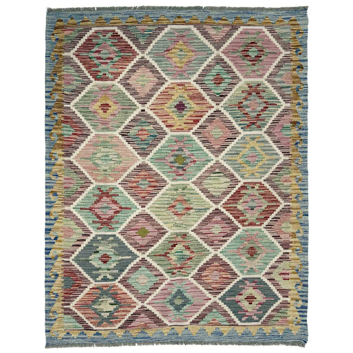 Multicolor Afghan Vegetable Kilim Rug 4' 11" x 6' 7" Flat-Weave | No. AL16126