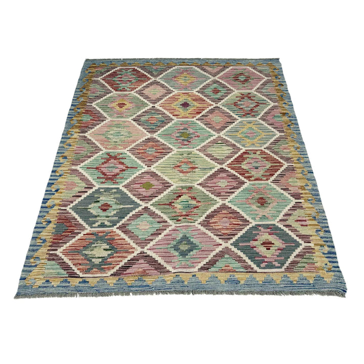 Multicolor Afghan Vegetable Kilim Rug 4' 11" x 6' 7" Flat-Weave | No. AL16126