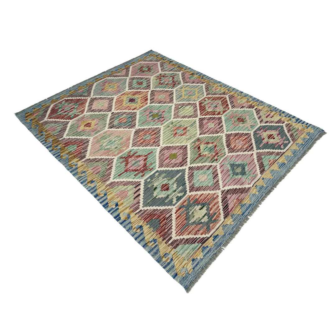 Multicolor Afghan Vegetable Kilim Rug 4' 11" x 6' 7" Flat-Weave | No. AL16126