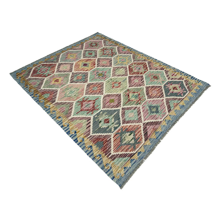Multicolor Afghan Vegetable Kilim Rug 4' 11" x 6' 7" Flat-Weave | No. AL16126
