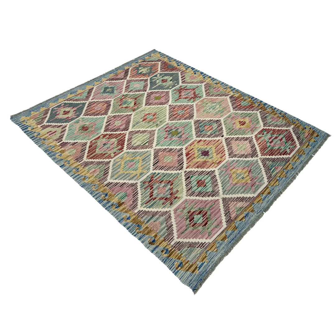 Multicolor Afghan Vegetable Kilim Rug 4' 11" x 6' 7" Flat-Weave | No. AL16126