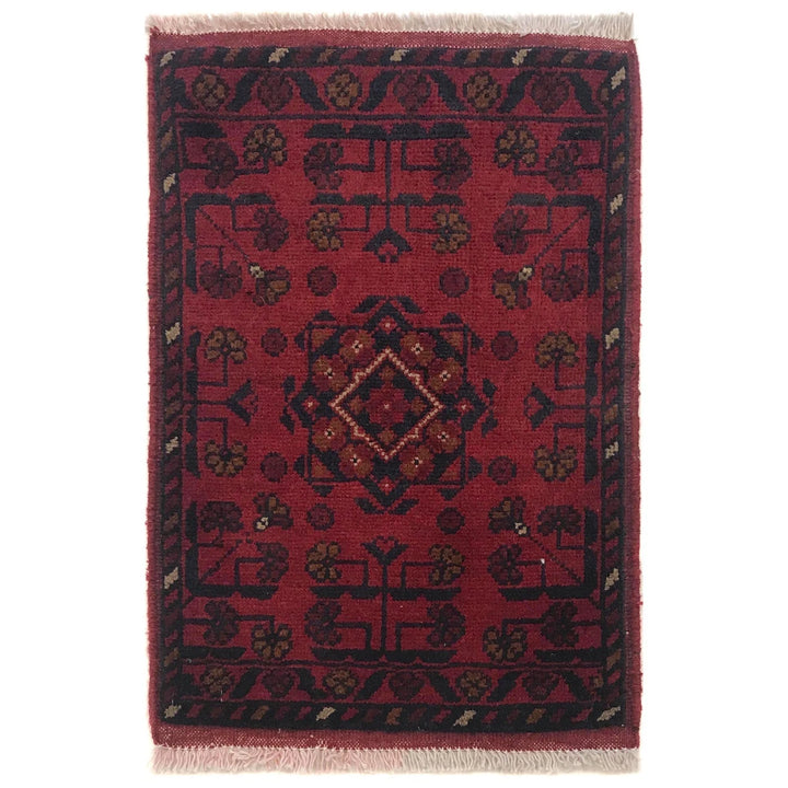 Red Afghan Oriental Doormat 1' 5" x 2' 0" Hand-Knotted | No. AL16134
