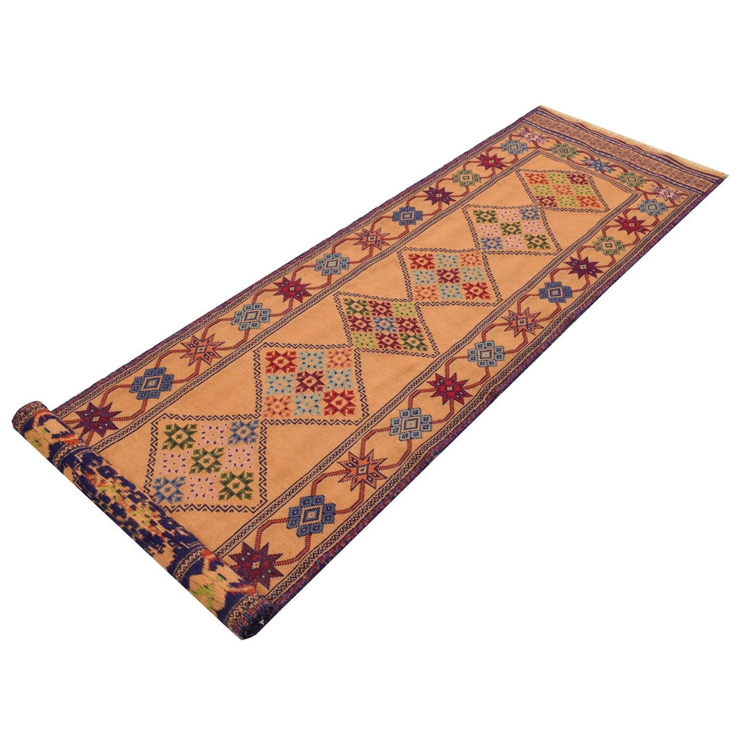 Brown Afghan Laghari Kilim Rug 2' 5" x 9' 9" Flat-Weave | No. AL16143