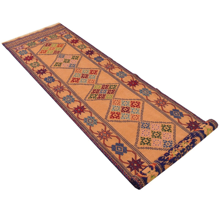 Brown Afghan Laghari Kilim Rug 2' 5" x 9' 9" Flat-Weave | No. AL16143