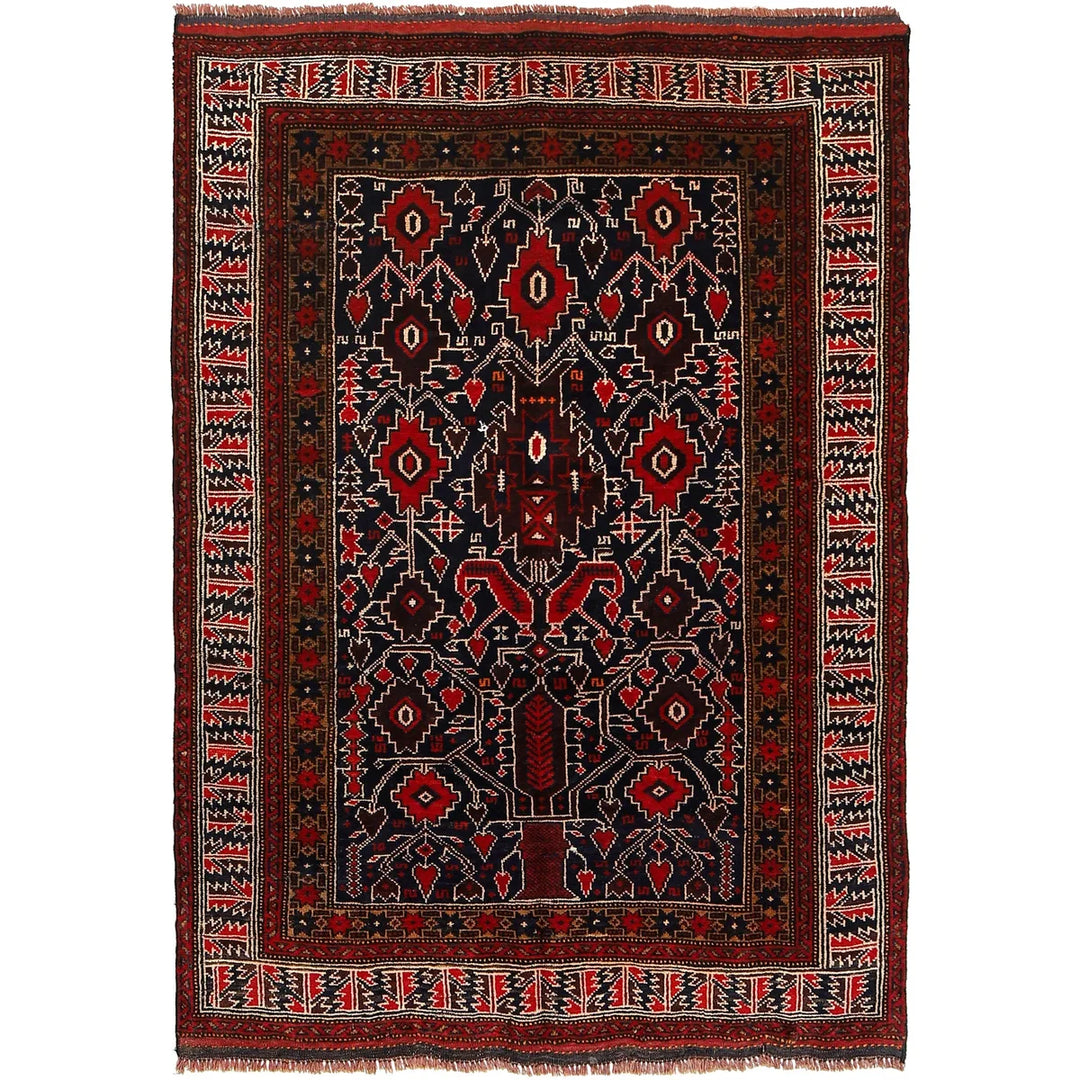 Afghan Baluchi Rug 4' 0" x 5' 9" Hand-Knotted | No. AL16203