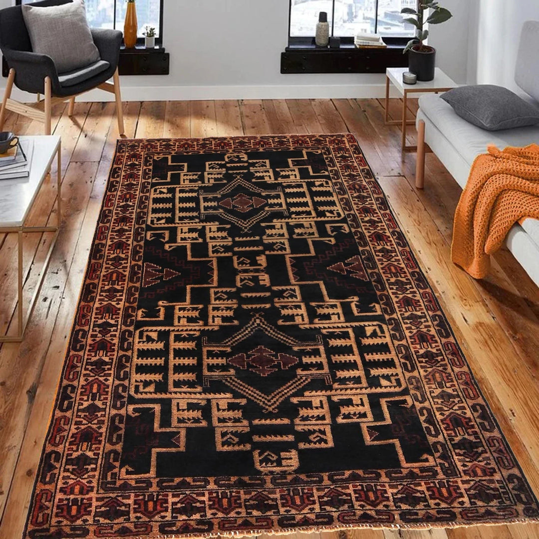Afghan Baluchi Rug 3' 8" x 6' 8" Hand-Knotted | No. AL16268