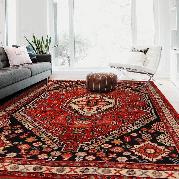 Red Afghan Shirazi Rug 5' 8" x 7' 10" Hand-Knotted | No. AL16313