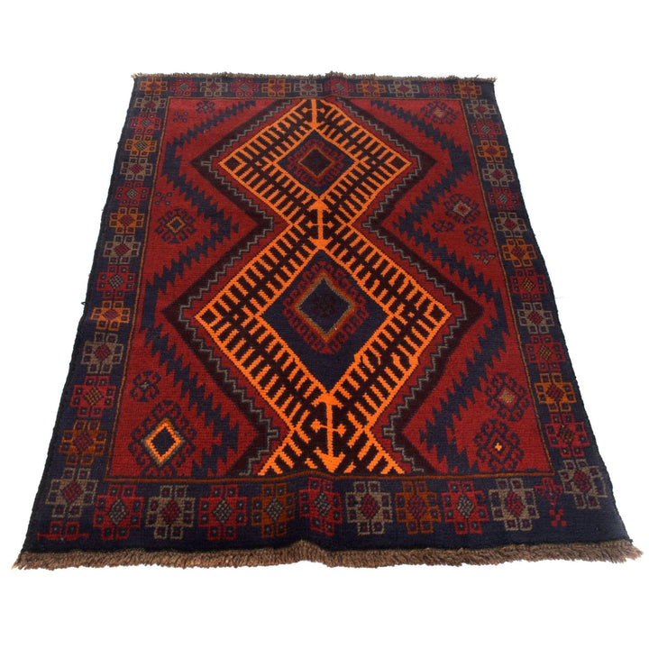 Red Afghan Baluchi Rug 3' 8" x 5' 7" Hand-Knotted | No. AL16314