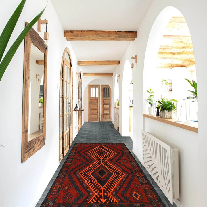 Red Afghan Baluchi Rug 3' 8" x 5' 7" Hand-Knotted | No. AL16314