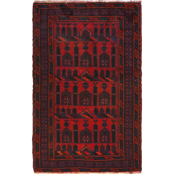 Red Afghan Prayer Rug 2' 11" x 4' 9" Hand-Knotted | No. AL16343