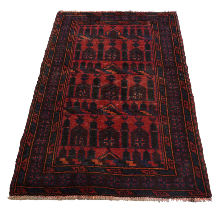 Red Afghan Prayer Rug 2' 11" x 4' 9" Hand-Knotted | No. AL16343