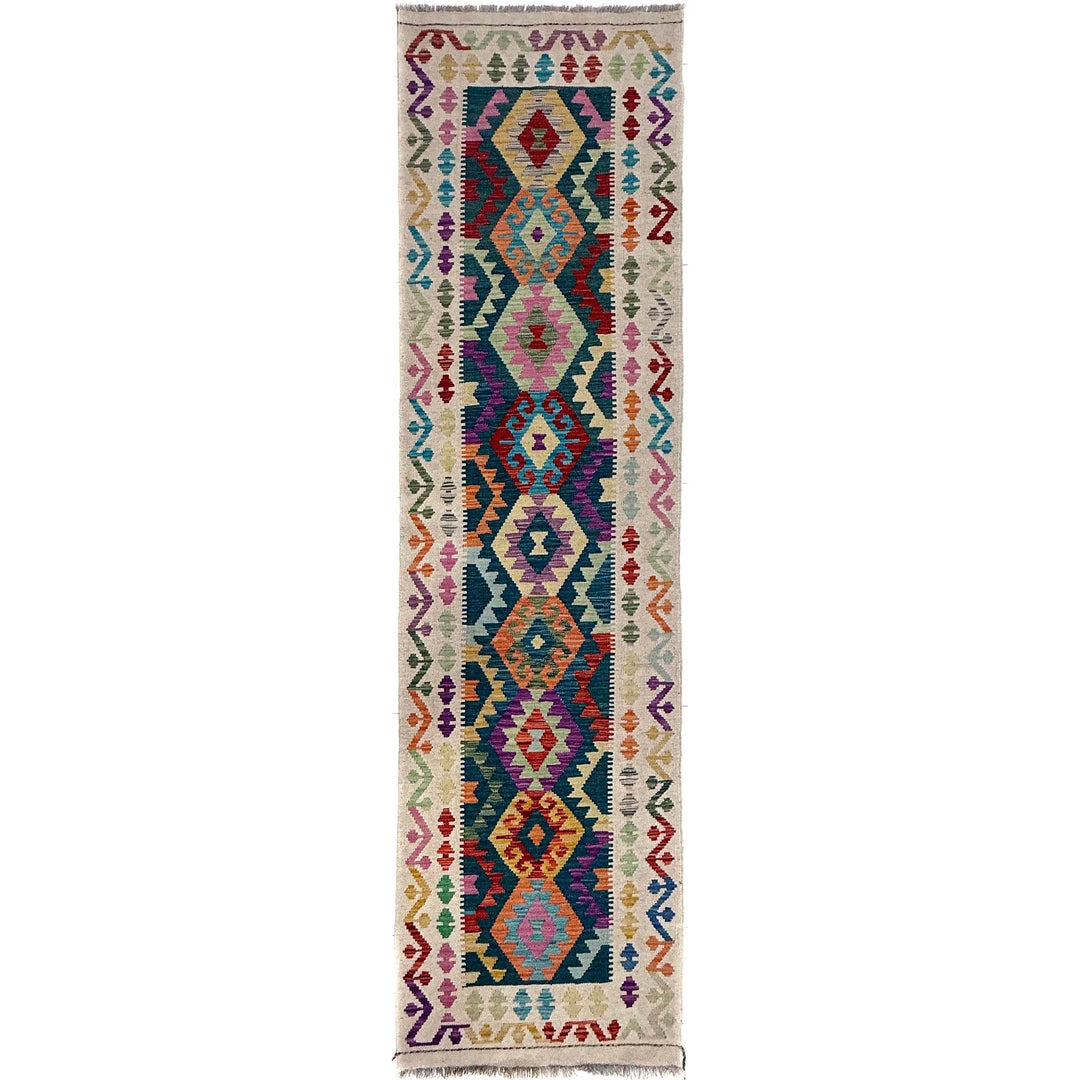 Multicolor Afghan Vegetable Kilim Rug 2' 8" x 9' 7" Flat-Weave | No. AL16378