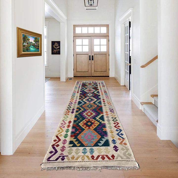 Multicolor Afghan Vegetable Kilim Rug 2' 8" x 9' 7" Flat-Weave | No. AL16378