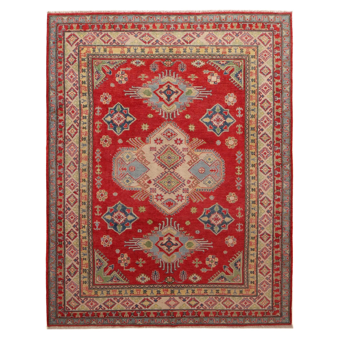 Red Afghan Kazak Rug 6' 9" x 9' 9" Hand-Knotted | No. AL16438