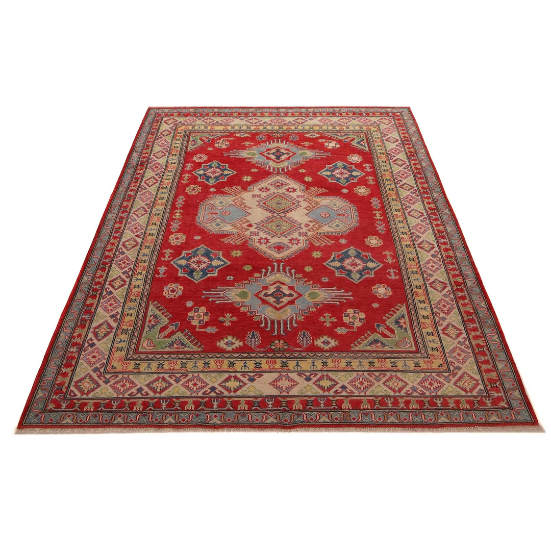 Red Afghan Kazak Rug 6' 9" x 9' 9" Hand-Knotted | No. AL16438