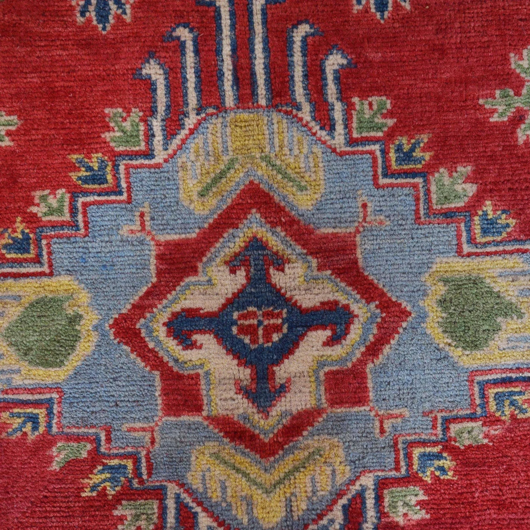 Red Afghan Kazak Rug 6' 9" x 9' 9" Hand-Knotted | No. AL16438