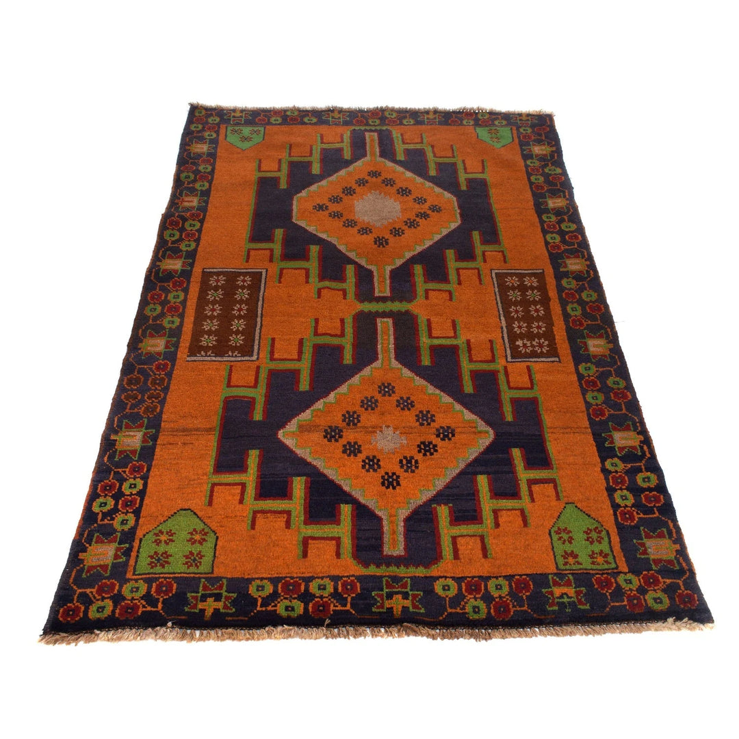 Orange Afghan Baluchi Rug 3' 10" x 6' 4" Hand-Knotted | No. AL16457