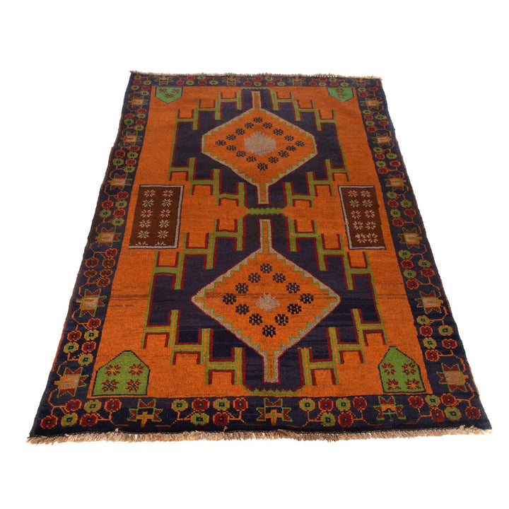 Orange Afghan Baluchi Rug 3' 10" x 6' 4" Hand-Knotted | No. AL16457
