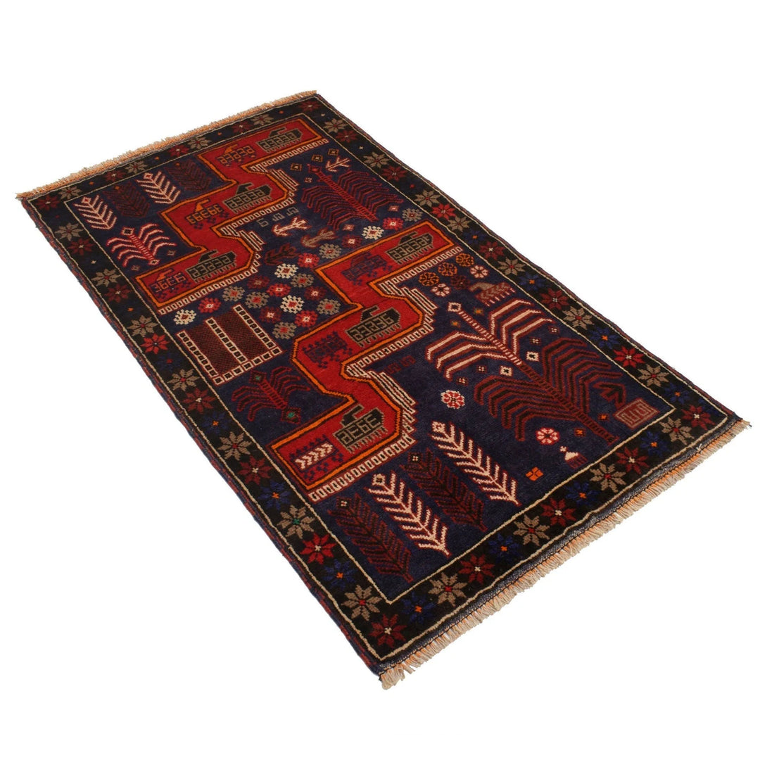 Blue Afghan Baluchi Rug 2' 8" x 4' 8" Hand-Knotted | No. AL16468