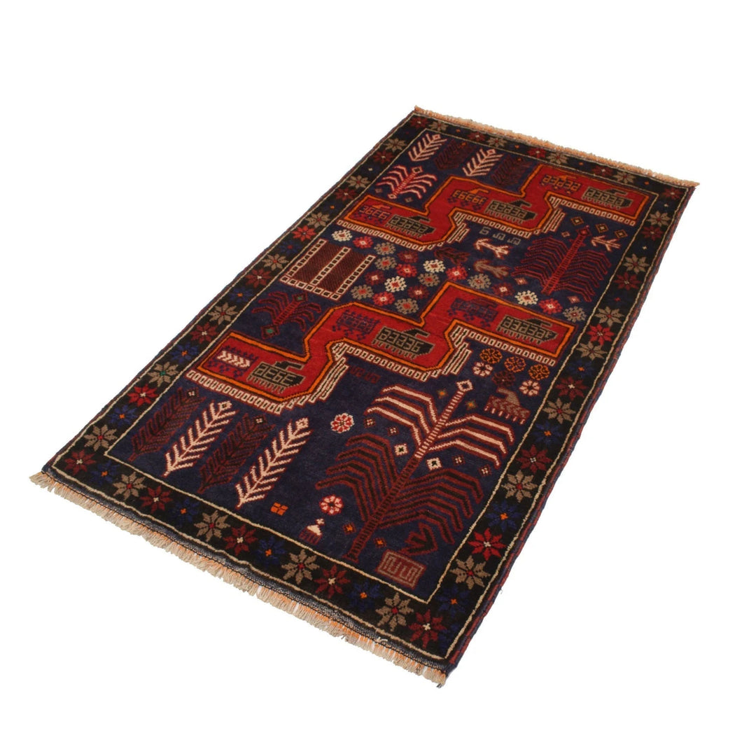 Blue Afghan Baluchi Rug 2' 8" x 4' 8" Hand-Knotted | No. AL16468