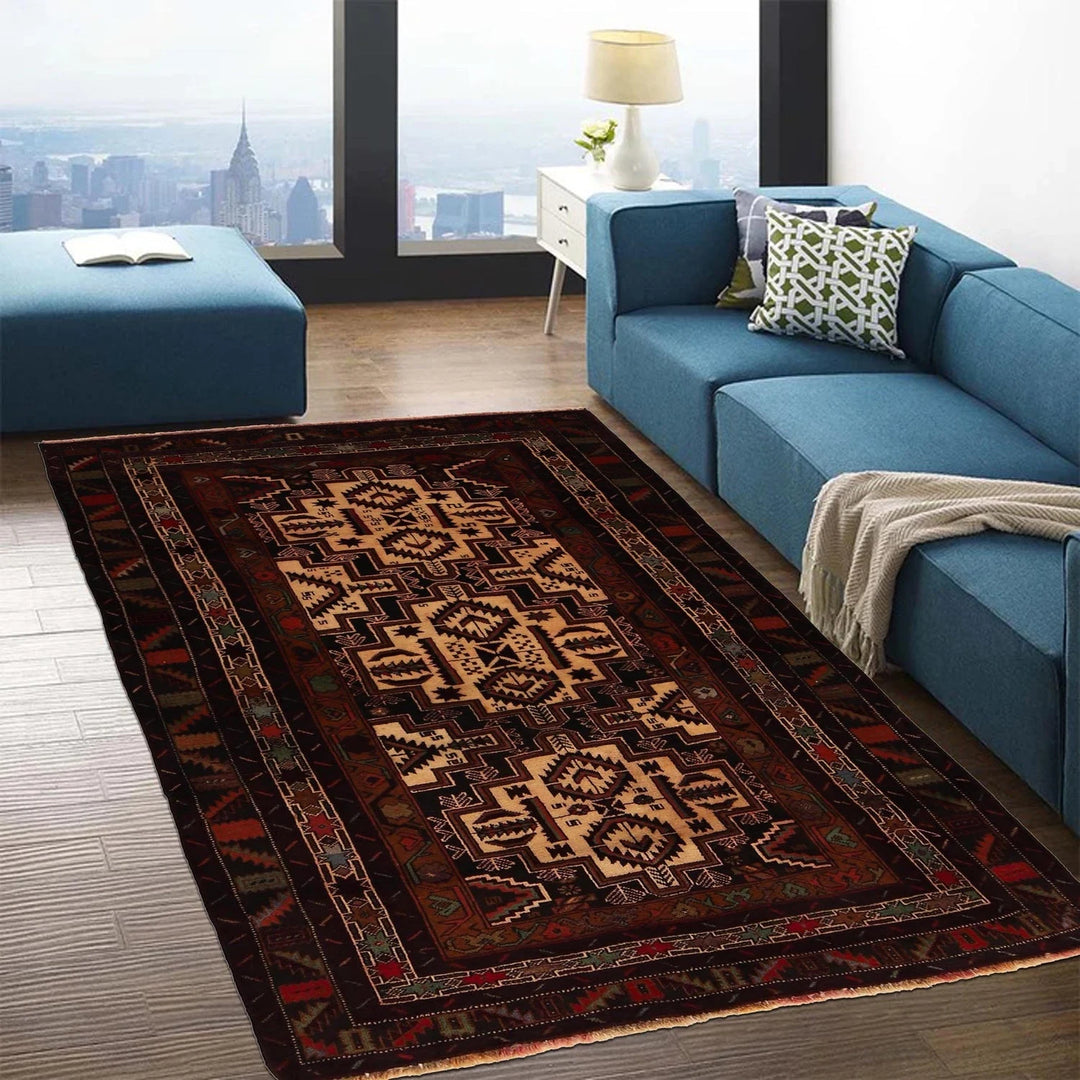 Afghan Baluchi Rug 3' 7" x 6' 6" Hand-Knotted | No. AL16511