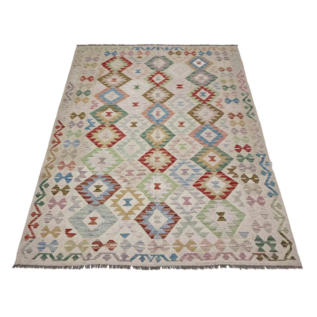 Afghan Vegetable Kilim Rug 5' 7" x 8' 1" Flat-Weave | No. AL165402