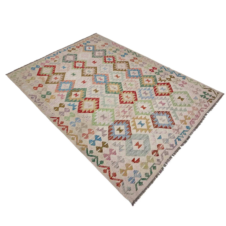 Afghan Vegetable Kilim Rug 5' 7" x 8' 1" Flat-Weave | No. AL165402