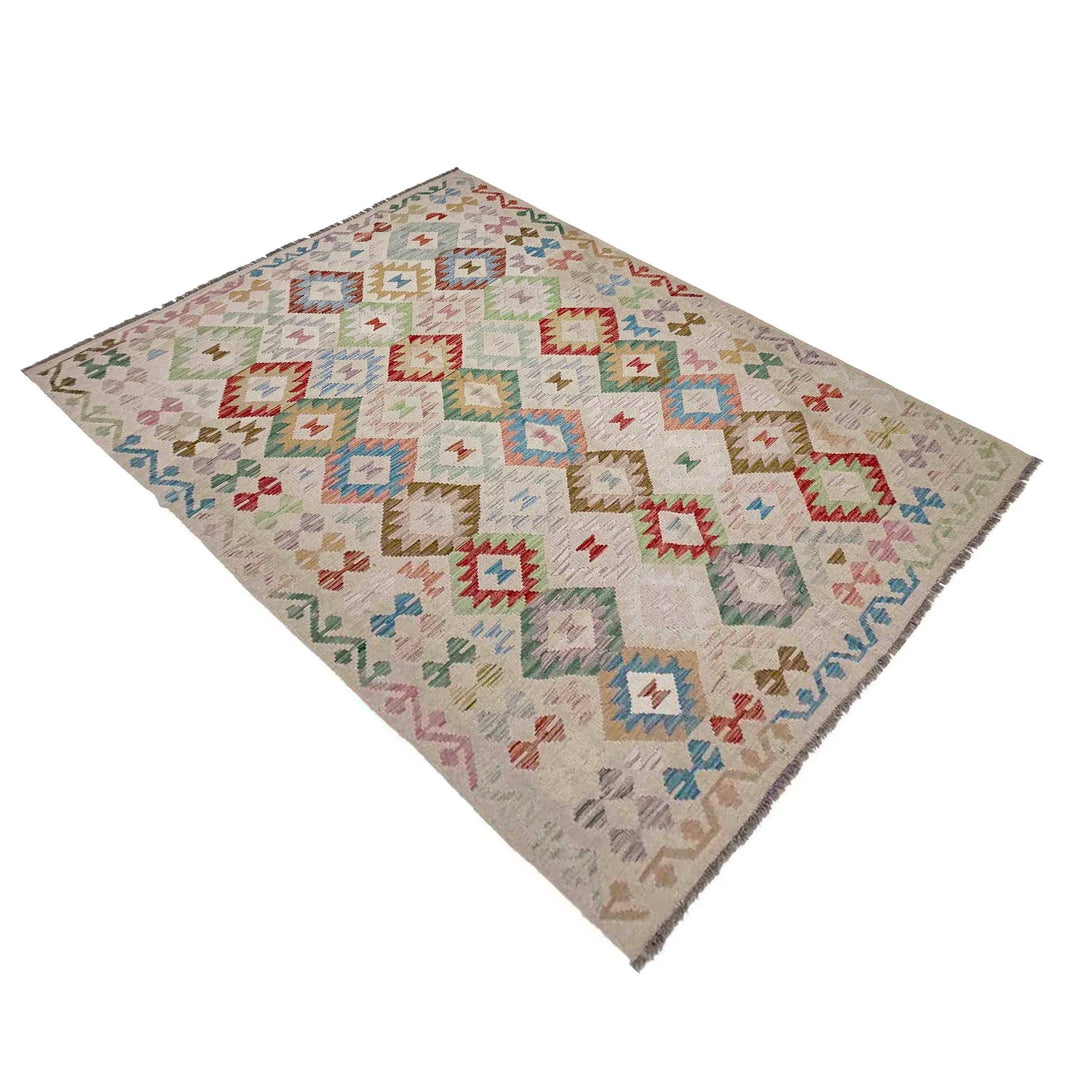 Afghan Vegetable Kilim Rug 5' 7" x 8' 1" Flat-Weave | No. AL165402
